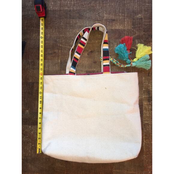 Katydid Textured Boho Large Tote Bag Multicolor Ivory Tassel Beachy Bright Fun - Picture 3 of 8